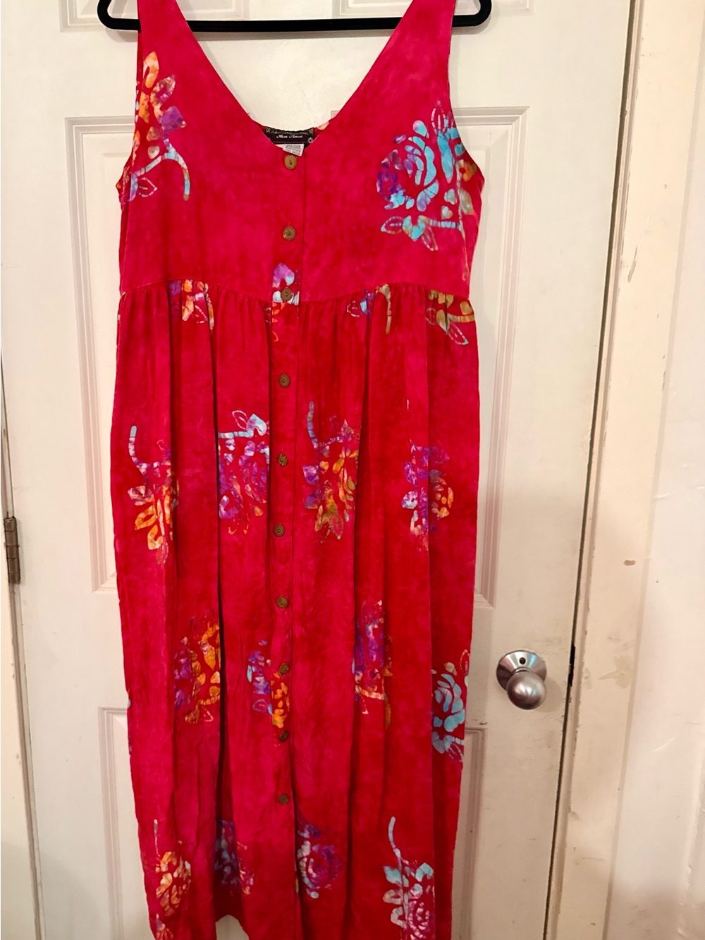 Vintage Bright Pink Floral Button-Front Dress